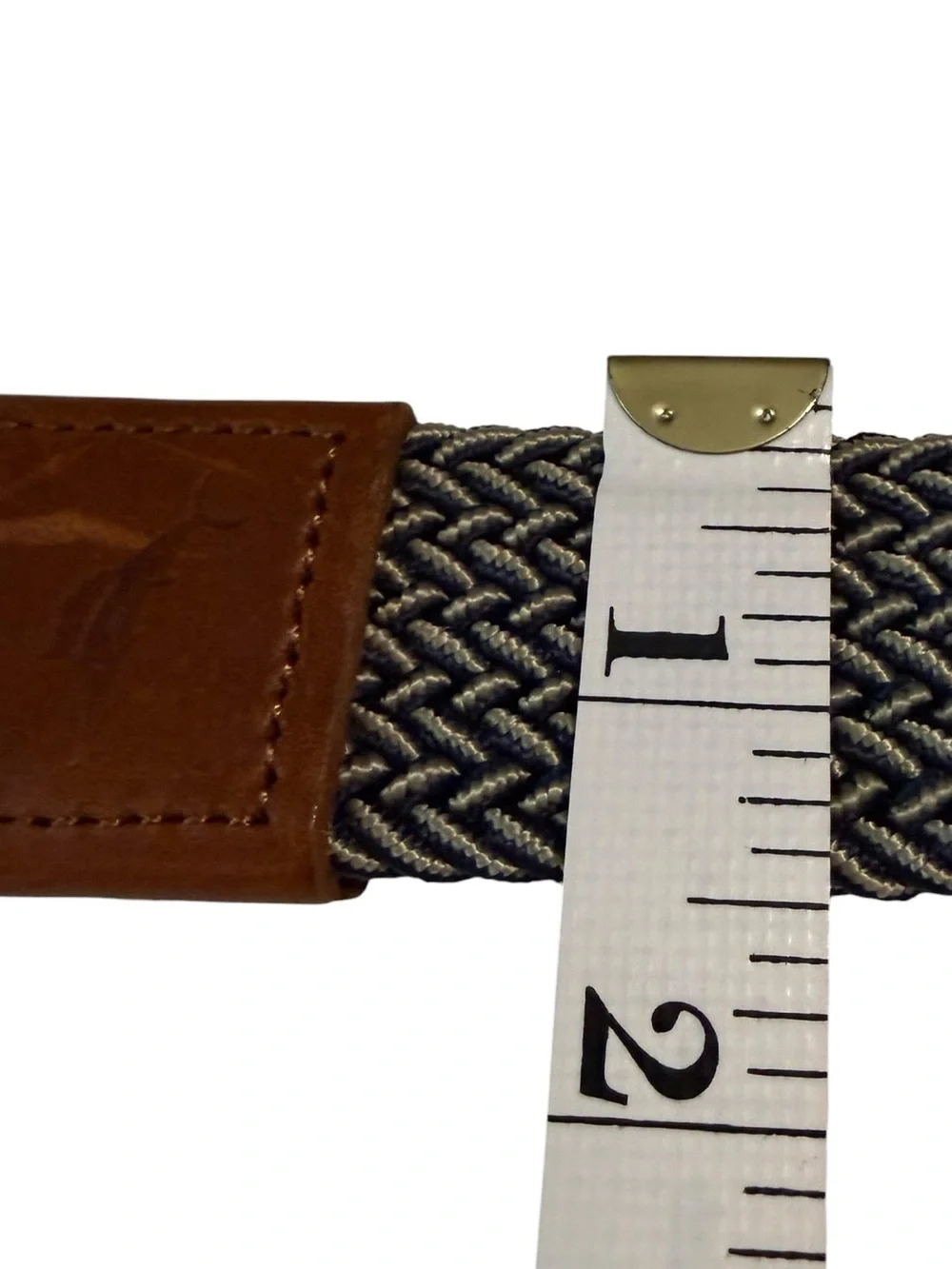 Tommy Bahama Men’s Woven Braided Webbed Nautical Navy Blue Belt Brown Leather